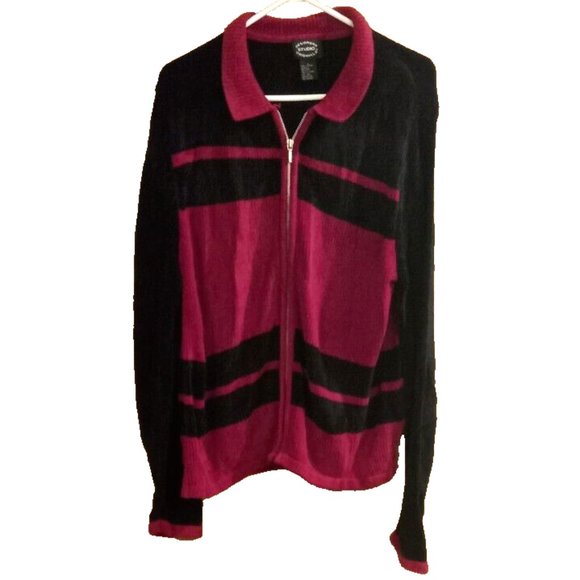 Designers Studio Originals Sweater L Womens Regular Size Full Zip red & black - Picture 1 of 4